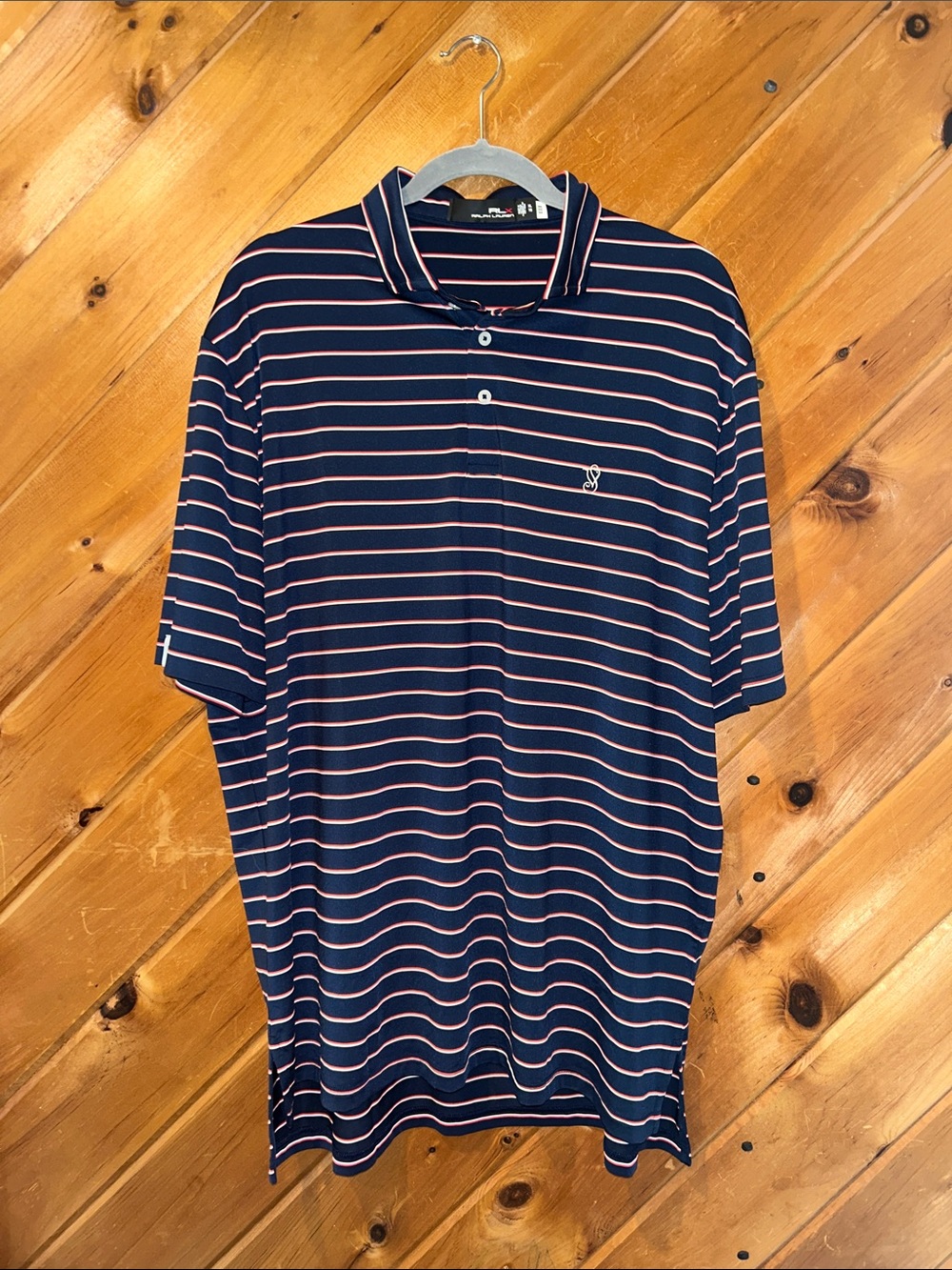 RLX Ralph Lauren X Golf Sport men’s navy & red pinstriped polo